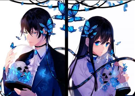 We have a massive amount of desktop and mobile backgrounds. Wallpaper Anime Couple, Romance, Butterflies, Shoujo, Cute, Skull - WallpaperMaiden