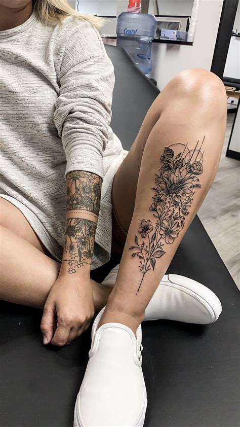 Dainty Flower Tattoo Design Leg Tattoos Women Calf Tattoos For Women Calf Tattoo