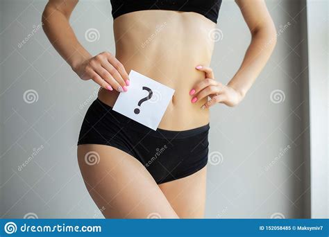 Health Woman Body In Underwear With Question Card Near Belly Stock Image Image Of Issues