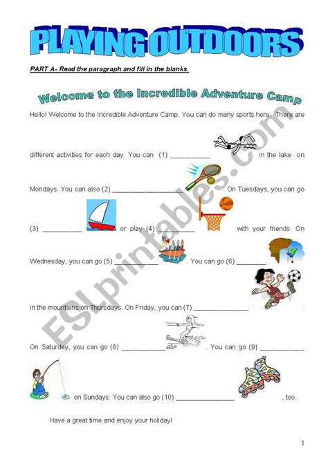 Printable Outdoor Activities Worksheets Printable Word Searches