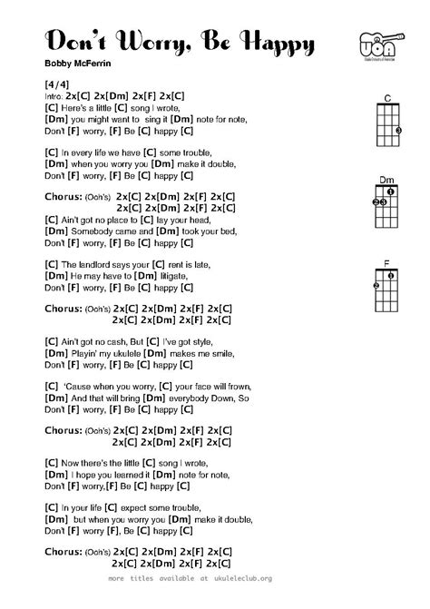 And these four chords also happen to be. Don't Worry, Be Happy - Bobby McFerrin | Ukulele Club Amsterdam | Ukulele songs, Easy ukulele ...