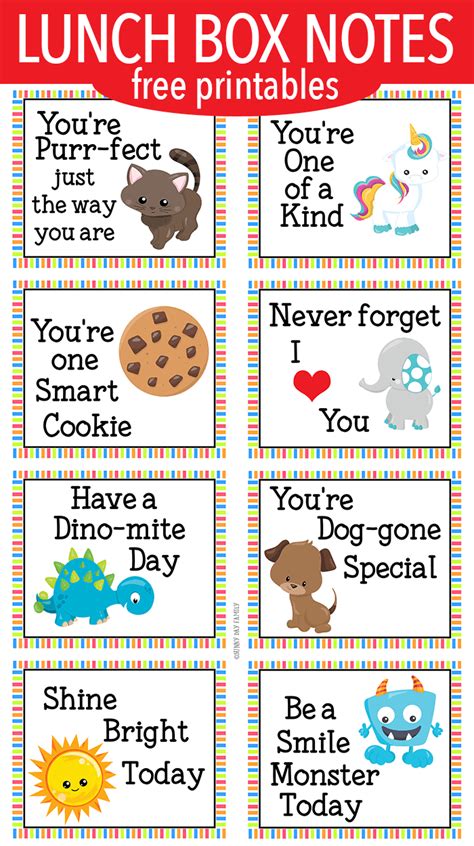 Encouraging Lunch Box Notes For Little Kids Free Printable Sunny