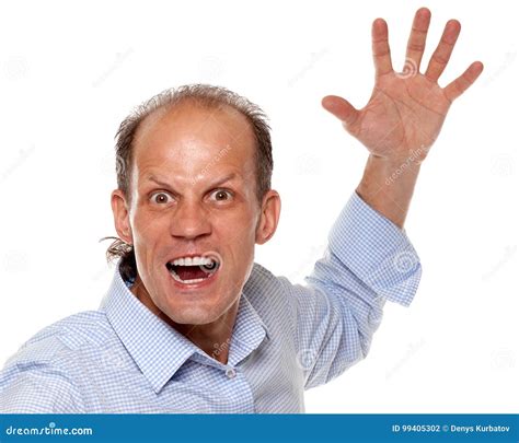 Aggressive Furious Businessman Shouting And Working With Computer In