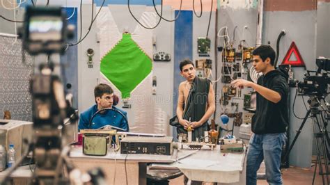 Behind The Scene Film Crew Filming Movie Scene In Studio Stock Image