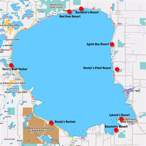 Ice Access Map Lake Mille Lacs Aitkin County Mn