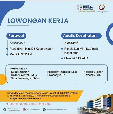 Lowongan Kerja Rumah Sakit Prima Pekanbaru 2021  Karir Riau