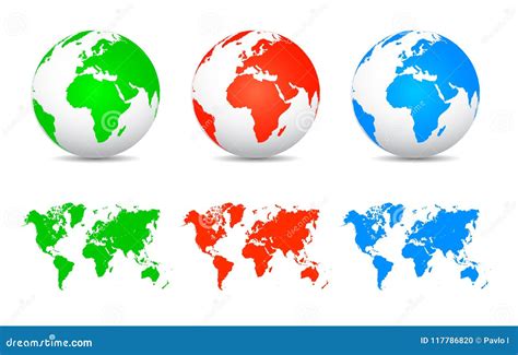 Set Globes With Continents Vector Stock Illustration Illustration