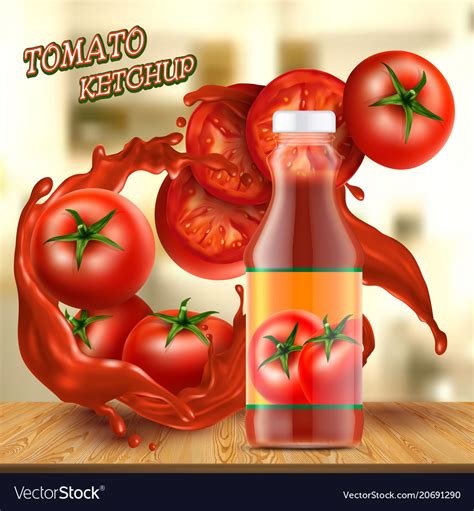 Banner With Bottle Ketchup And Tomatoes Royalty Free Vector