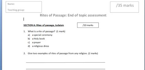 Rites Of Passage Ks3 Assessment Teaching Resources