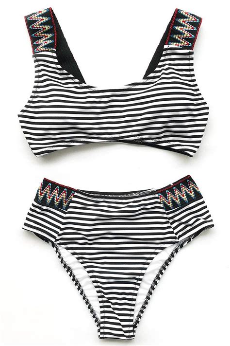 Cupshe Glittered Dew Stripe Bikini Set Bikinis Striped Bikini Sets Womens Swimsuits Bikini