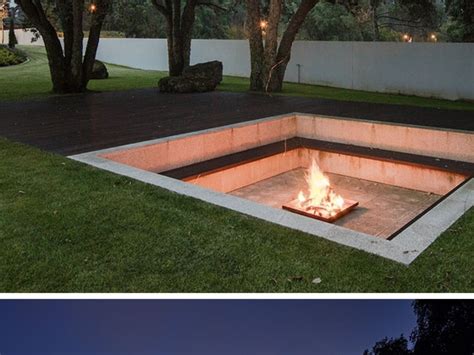 This Large And Landscaped Backyard Has A Sunken Lounge And Firepit