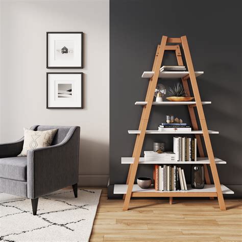 Carlie White And Brown 5 Shelf Display Or Decorative Ladder Bookcase