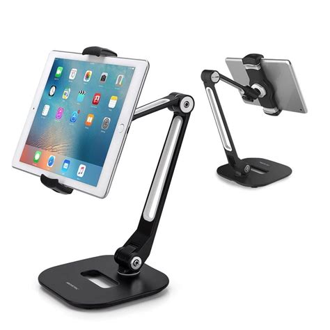 AboveTEK iPad Stand, Long Arm Aluminum Folding 360° Swivel iPhone