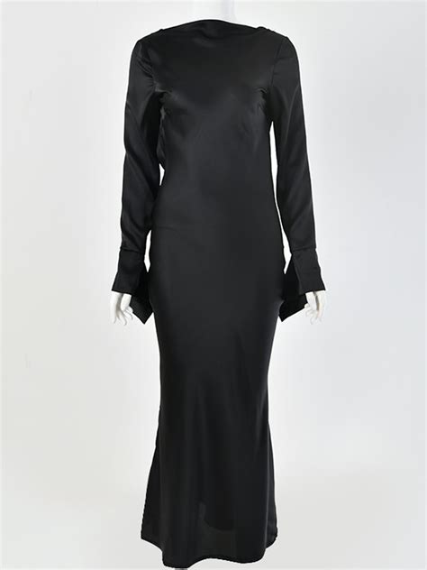 Black Open Back Long Sleeve Midi Dress Choies