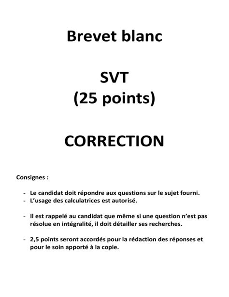 Brevet Blanc Svt 25 Points Correction