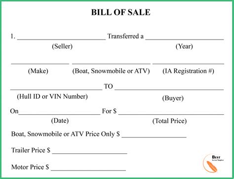 Iowa Bill For Sale Form For Dmv Car Boat Trailer Pdf And Word
