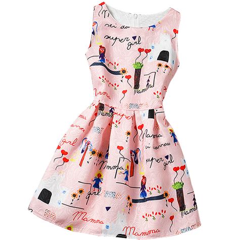 Summer Baby Girls Vintage Print Dress For 12 Years Old Girls Kids Party