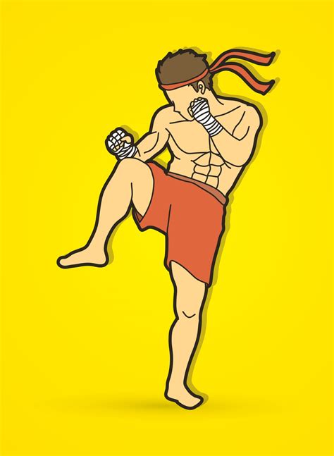 Cartoon Muay Thai Kick Boxing Pose Vector Art At Vecteezy