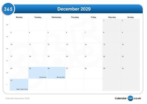 Calendar December 2029