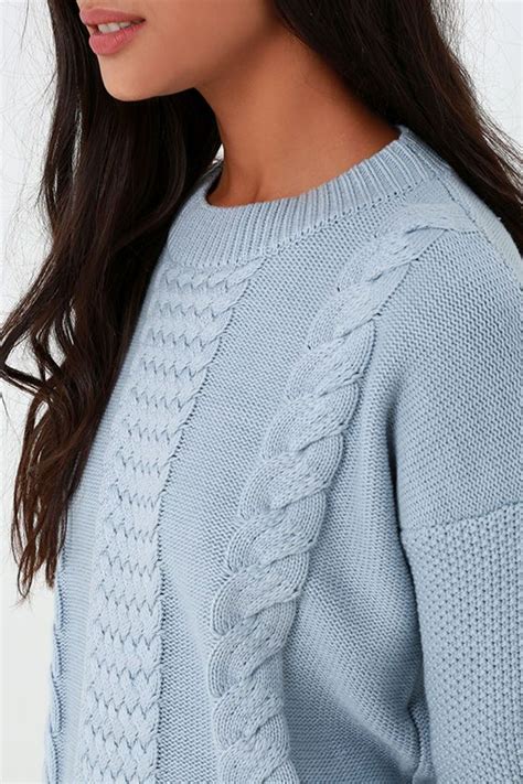 Rhythm Fleetwood Light Blue Cable Knit Sweater Blue Cable Knit