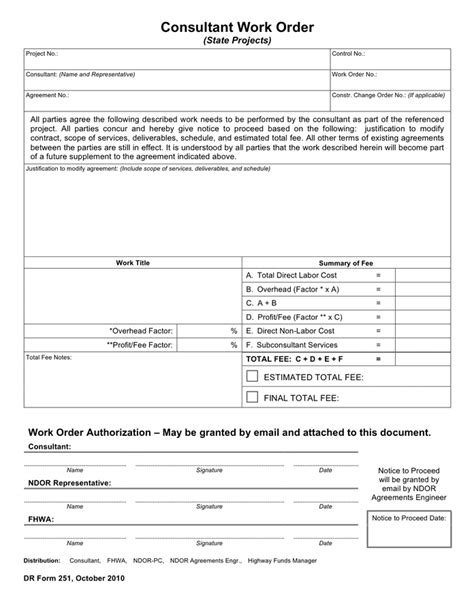 Consultant Work Order Template In Word And Pdf Formats