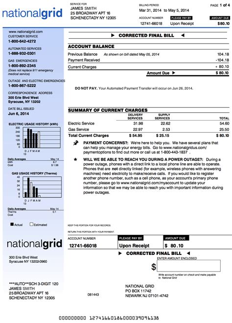 National Grid Electricity And Gas Bill Example In New York State