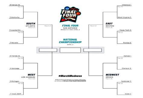 Sweet 16 Bracket Print Fill And Seeded March Madness 2018