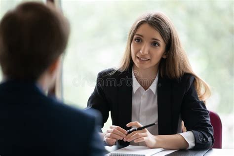 Hr Manager Interviewing Male Applicant Answers Questions Pass Job Interview Stock Image Image