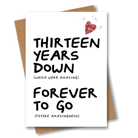 13th Anniversary Card Thirteen Years Down Forever To Go 13 Etsy