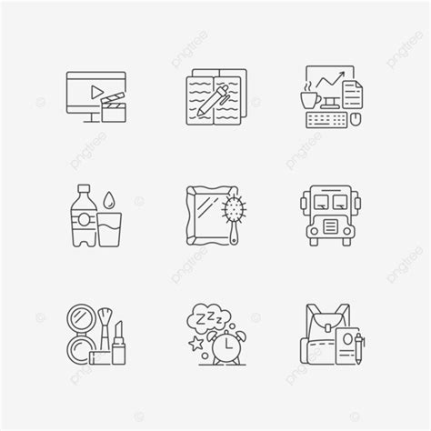 Everyday Activities Linear Icons Set Work Clipart Illustration Vector