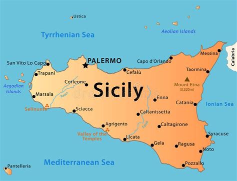 A Map Of The Country Of Sicily With All Its Roads And Major Cities