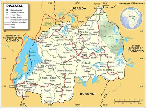Kgl), about 12 kilometres (7 mi) east of the city. Rwanda Map