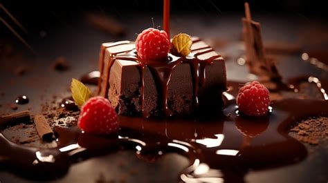 Premium AI Image Close Up Of Delicious Dark Chocolate Dessert