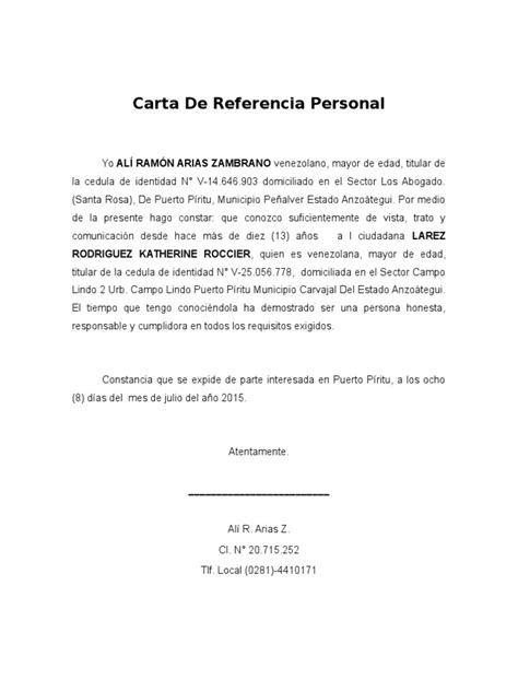 Carta De Referencia Personal
