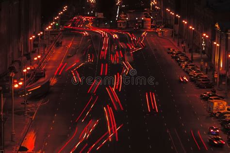 Long Exposure Of Car Light Trails Photo Traffic On The Road At Night