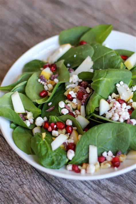 Spinach Salad With Pear Pomegranate And Goat Cheese Runeatsnap