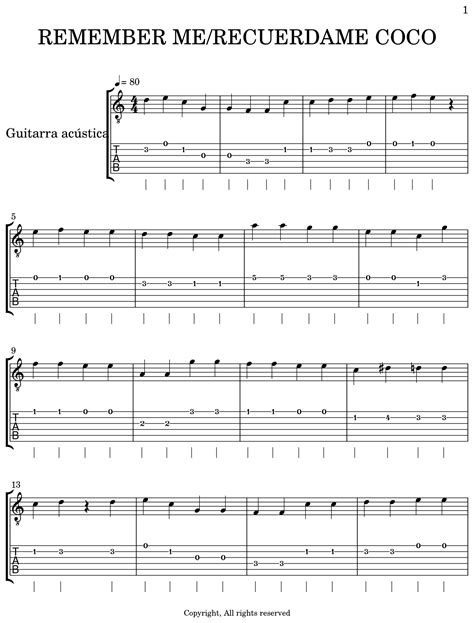 Remember Merecuerdame Coco Sheet Music For Acoustic Guitar