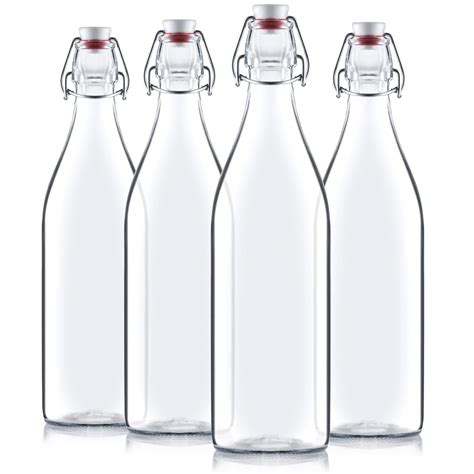 Bormioli Rocco Giara Swing Top Bottles 33 ¾ Ounce 1 Liter 6 Pack Round Clear Glass Grolsch