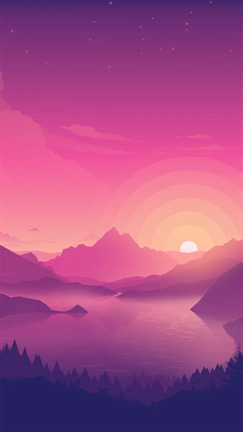 Lakeside Pink Sky Sunset Minimal Art Nature Minimal Iphone Sky Hd