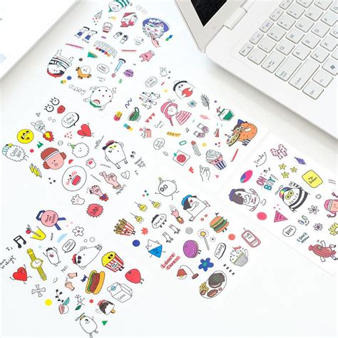T36 6 Sheets Kawaii Cute Cartoon Emoji Stick Label Cup Notebook Album