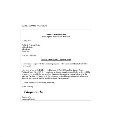 sample business enquiry letters word