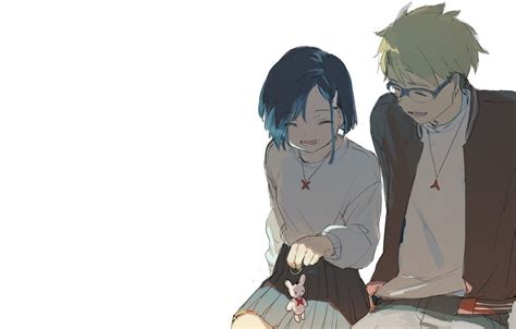 Anime Girl And Boy Sitting Together Wallpapers Wallpaper