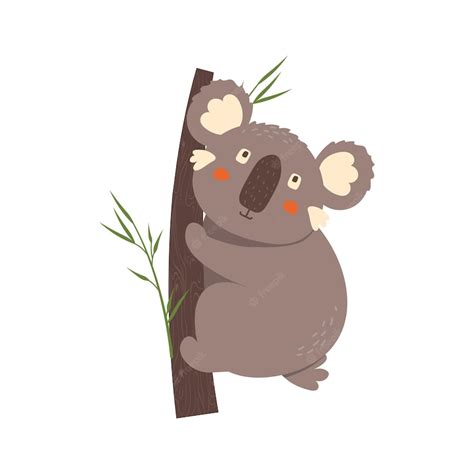 Premium Vector Cute Koala On Tree Branch Happy Baby Koala Animal