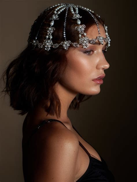 Pearl Headpiece Silver Head Chain Crystal Hairnet Bridal Etsy