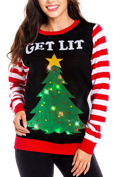 Tipsy Elves Womens Get Lit Light Up Ugly Christmas Sweater