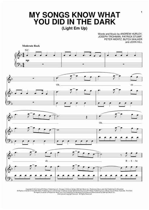 My Songs Know What You Did In The Dark Piano Sheet Music