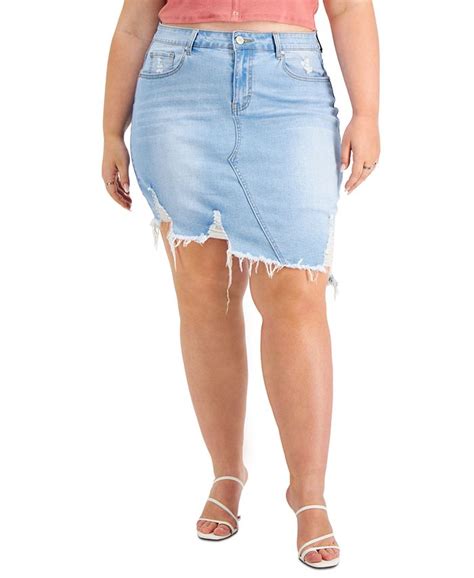 Gogo Jeans Trendy Plus Size Destructed Asymmetrical Denim Skirt Macys