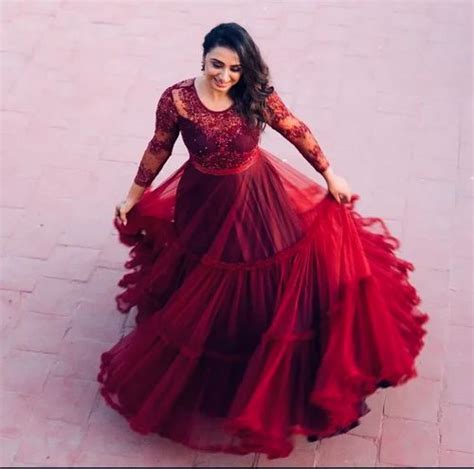 Red Embroidered Party Wear Net Gown Anarkali At Rs 1799 In Dehradun