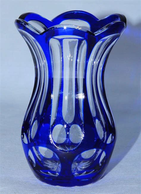 19th Century Bohemian Lead Crystal Cobalt Vase Vianova Ruby Lane