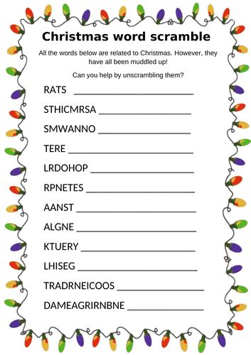 Christmas Word Scramble By Jessicaparkerr132 Teaching Resources